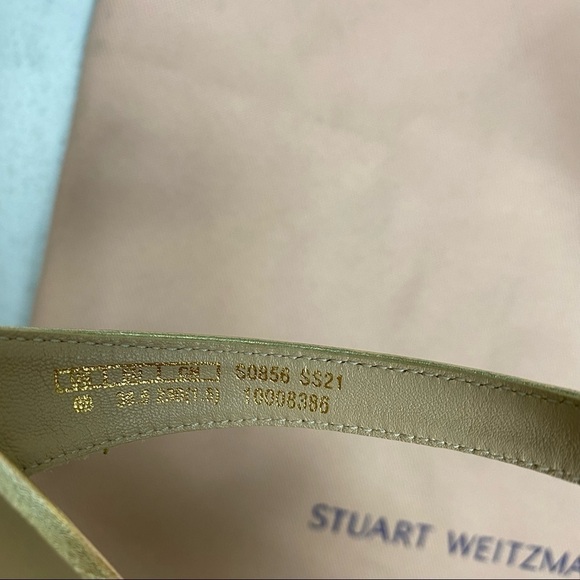 Stuart Weitzman: Aleena Gold Metallic Slip On Heeled Sandals Shoes Size 6 (NWOT) - Picture 5 of 7